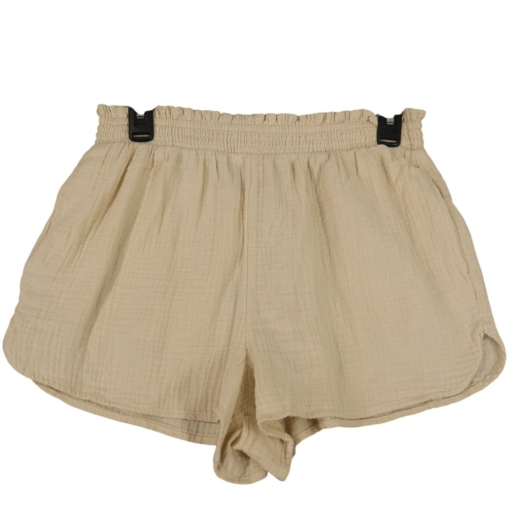Aerie Gauze Pull On Shorts Womens M Beige‎ 100% Cotton Lounge Casual